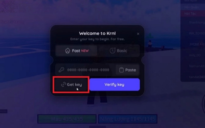 Chọn “Get Key”