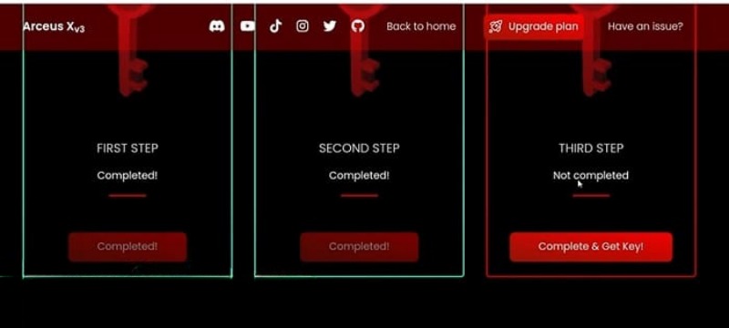 Tải Arceus X NEO 2.0.0 (V5 1.2.6) Mới Nhất Cho Android Nhấn vào Complete & Get Key!