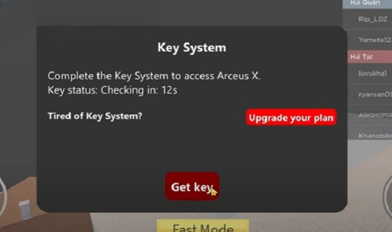 Tải Arceus X NEO 2.0.0 (V5 1.2.6) Mới Nhất Cho Android Nhấn chọn Get Key